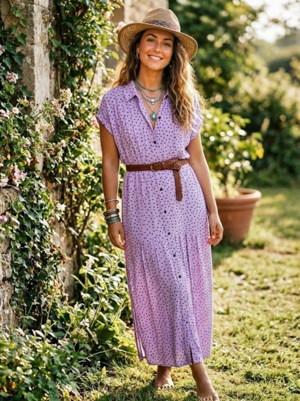 BIMBA Y LOLA Women's Polka Dot Midi Dress in Purple